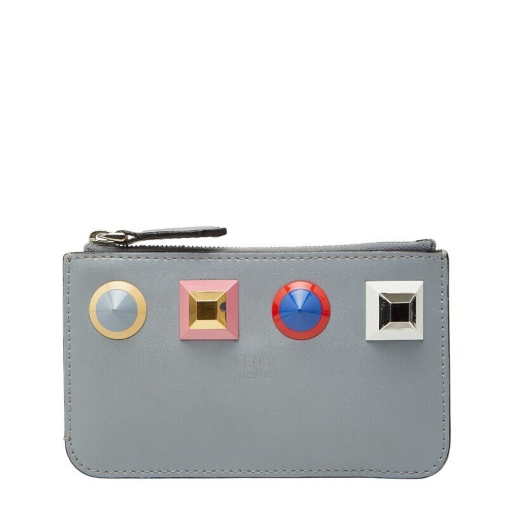 Fendi Studded coin case Wallet Key Gray Multicolor Leather